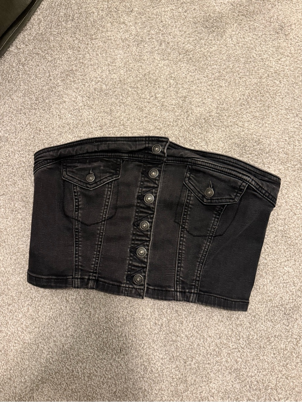 American Eagle Black Denim Button-Front Tube Top